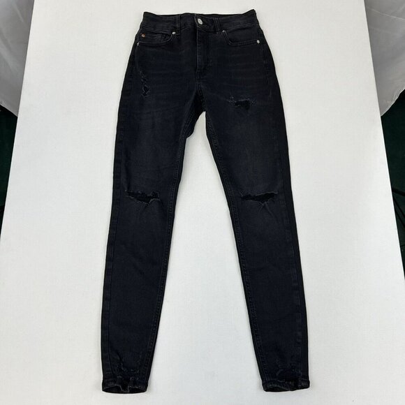 Denim & Co. Denim - Denim & Co. Womens Distressed Five Pocket Skinny Jeans Black Size 4